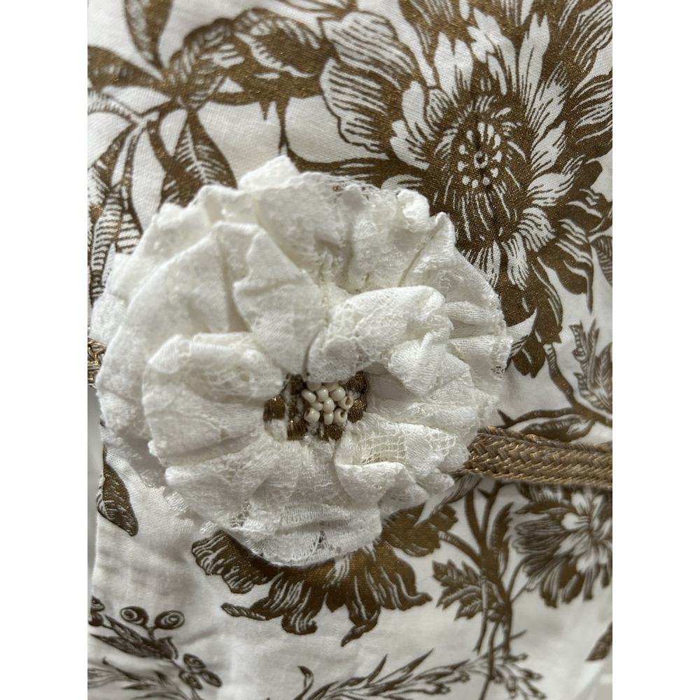 April Cornell Felicity Gold  Toile Floral Christmas Stocking‎ Crocheted Flower - Picture 3 of 12